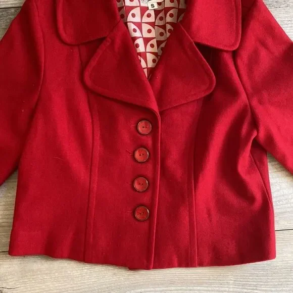 Tulle Wool Peacoat Size Small Red - Picture 3 of 4